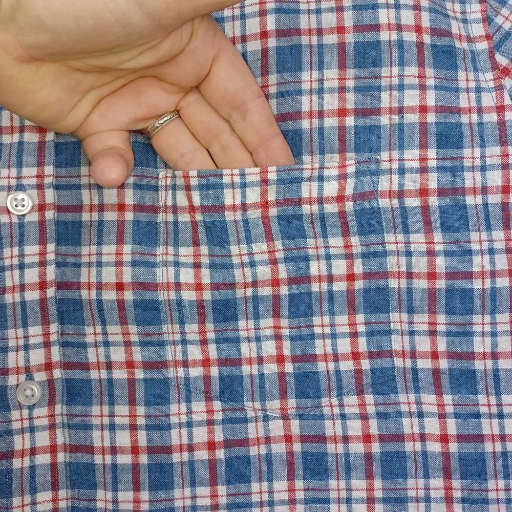 J. CREW Baird McNutt 100% Irish Linen Shirt Mens XL Plaid Vintage Button Down
